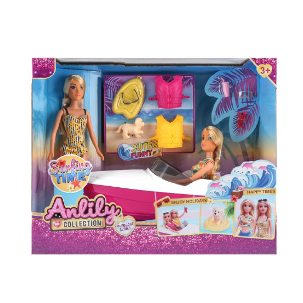 طقم دمية أنليلي مع قارب سريع وإكسسوارات